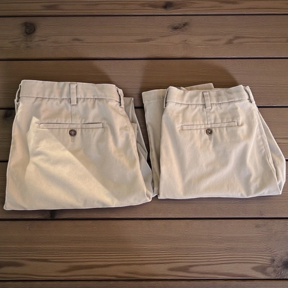 George Chino Pants Slacks x2 Mens Sz 38x32 Beige Khaki Flat Front Slash Pockets